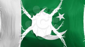 Pakistan flag with a hole, white background, 3d rendering