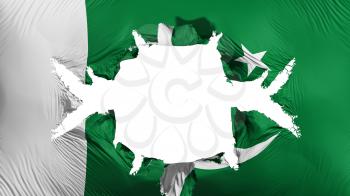Pakistan flag with a big hole, white background, 3d rendering