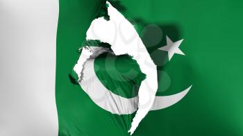 Damaged Pakistan flag, white background, 3d rendering