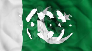 Pakistan flag with a small holes, white background, 3d rendering