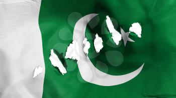 Pakistan flag perforated, bullet holes, white background, 3d rendering