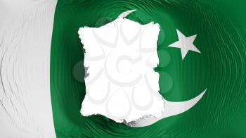 Square hole in the Pakistan flag, white background, 3d rendering