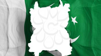 Ripped Pakistan flying flag, over white background, 3d rendering