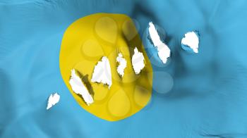 Palau flag perforated, bullet holes, white background, 3d rendering