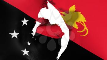 Damaged Papua New Guinea flag, white background, 3d rendering
