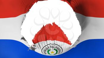 Big hole in Paraguay flag, white background, 3d rendering
