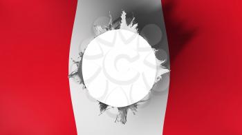 Hole cut in the flag of Peru, white background, 3d rendering
