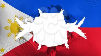 Philippines flag with a big hole, white background, 3d rendering