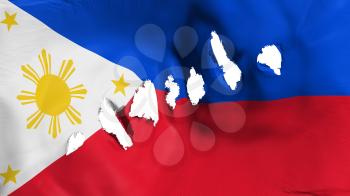 Philippines flag perforated, bullet holes, white background, 3d rendering