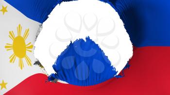 Big hole in Philippines flag, white background, 3d rendering