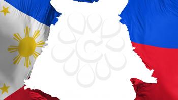 Philippines flag ripped apart, white background, 3d rendering