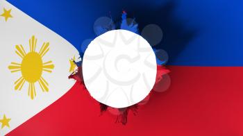 Hole cut in the flag of Philippines, white background, 3d rendering
