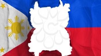 Ripped Philippines flying flag, over white background, 3d rendering