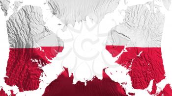Poland torn flag fluttering in the wind, over white background, 3d rendering