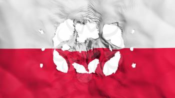 Holes in Poland flag, white background, 3d rendering