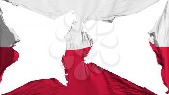 Destroyed Poland flag, white background, 3d rendering