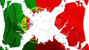 Portugal torn flag fluttering in the wind, over white background, 3d rendering