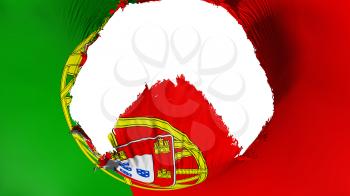 Big hole in Portugal flag, white background, 3d rendering