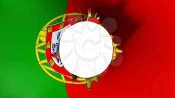 Hole cut in the flag of Portugal, white background, 3d rendering