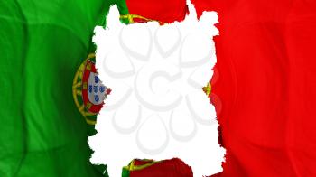 Ripped Portugal flying flag, over white background, 3d rendering