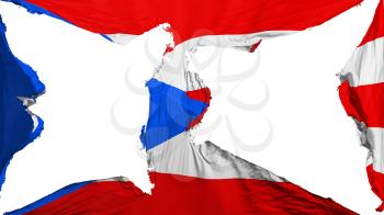 Destroyed Puerto Rico flag, white background, 3d rendering