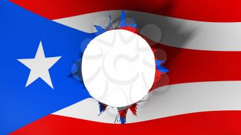 Hole cut in the flag of Puerto Rico, white background, 3d rendering