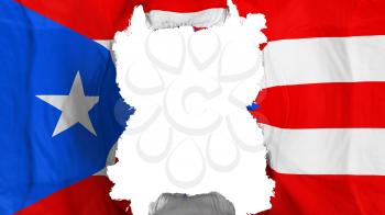 Ripped Puerto Rico flying flag, over white background, 3d rendering