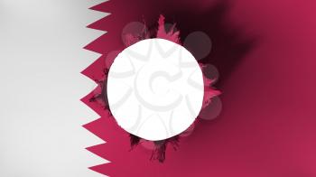 Hole cut in the flag of Qatar, white background, 3d rendering
