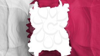 Ripped Qatar flying flag, over white background, 3d rendering