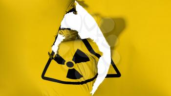 Damaged Radiation flag, white background, 3d rendering