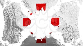 Red Cross torn flag fluttering in the wind, over white background, 3d rendering