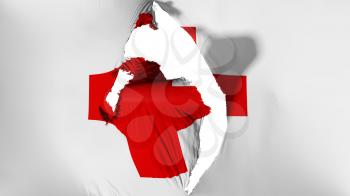 Damaged Red Cross flag, white background, 3d rendering