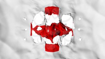 Holes in Red Cross flag, white background, 3d rendering