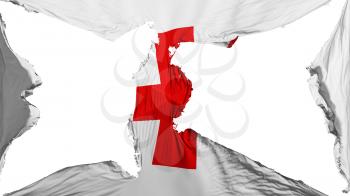 Destroyed Red Cross flag, white background, 3d rendering