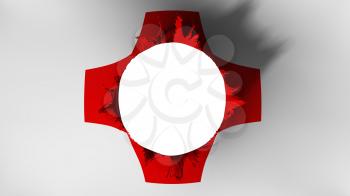 Hole cut in the flag of Red Cross, white background, 3d rendering