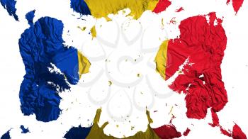Scattered Romania flag, white background, 3d rendering