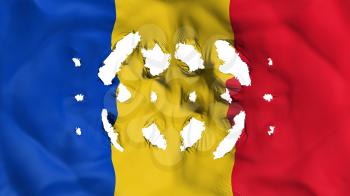 Romania flag with a small holes, white background, 3d rendering