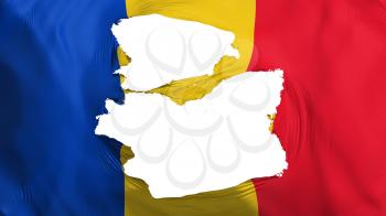 Tattered Romania flag, white background, 3d rendering