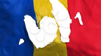 Ragged Romania flag, white background, 3d rendering