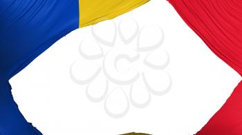 Divided Romania flag, white background, 3d rendering