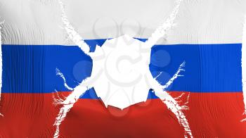 Russia flag with a hole, white background, 3d rendering