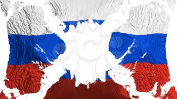 Russia torn flag fluttering in the wind, over white background, 3d rendering