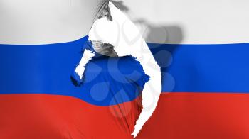 Damaged Russia flag, white background, 3d rendering