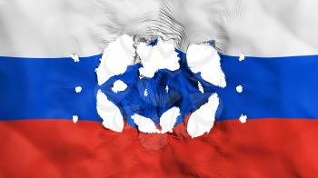 Holes in Russia flag, white background, 3d rendering