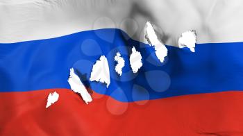 Russia flag perforated, bullet holes, white background, 3d rendering