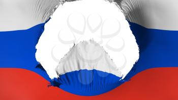 Big hole in Russia flag, white background, 3d rendering