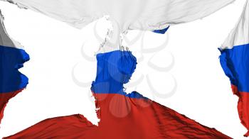Destroyed Russia flag, white background, 3d rendering