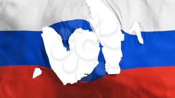 Ragged Russia flag, white background, 3d rendering