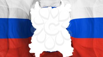 Ripped Russia flying flag, over white background, 3d rendering