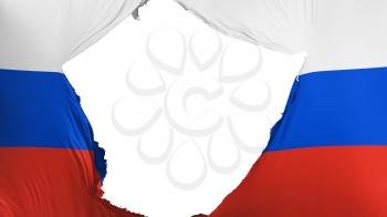 Cracked Russia flag, white background, 3d rendering